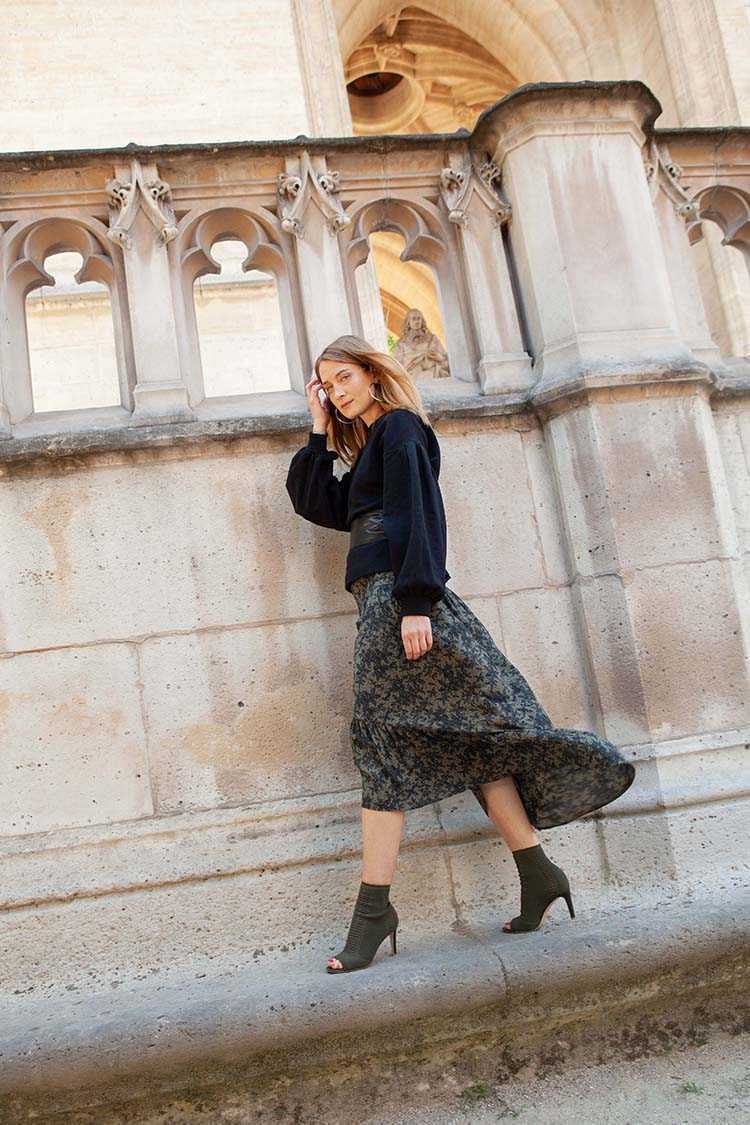 Jupe Kenza kaki fleures