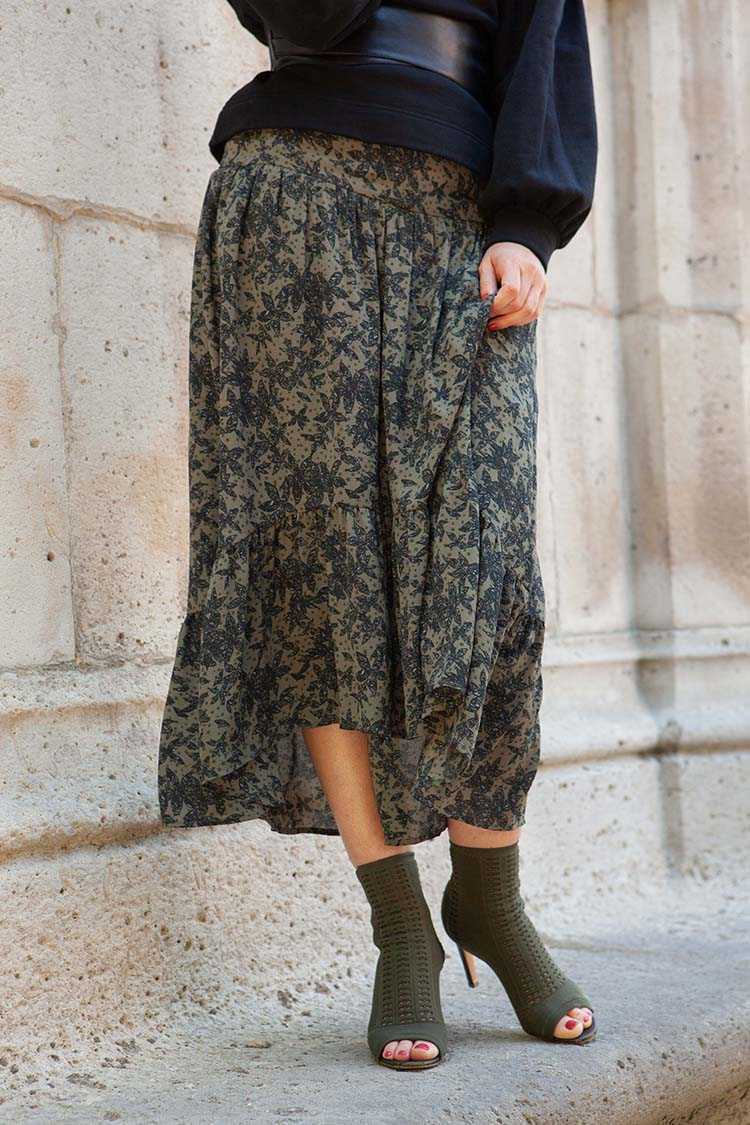 Jupe Kenza kaki fleures
