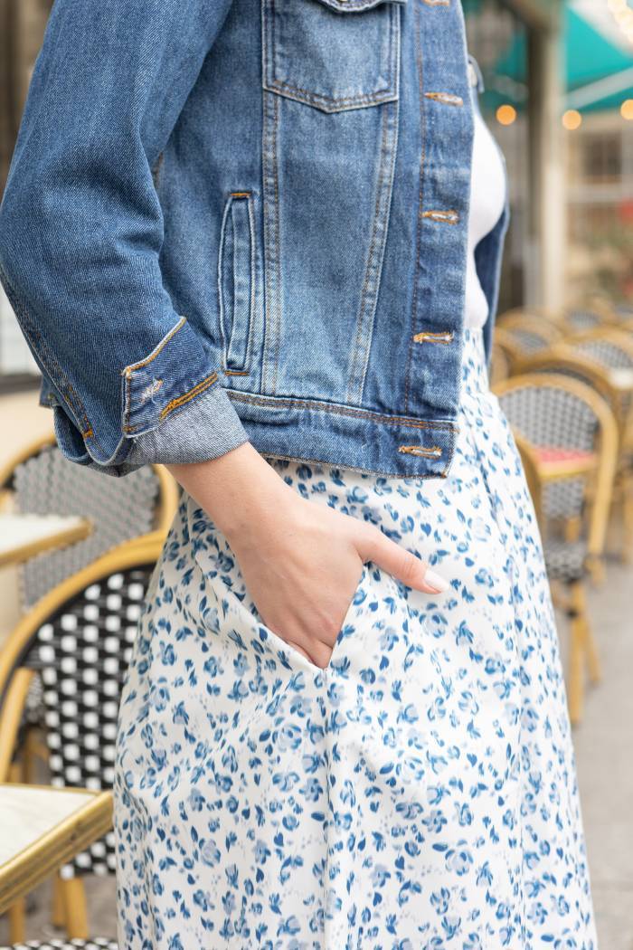 Jupe Arlequin fleuri bleu