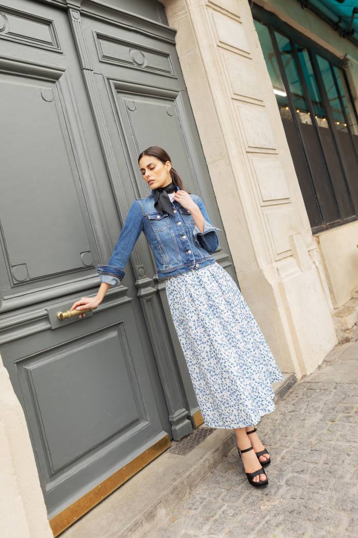 Jupe Arlequin fleuri bleu