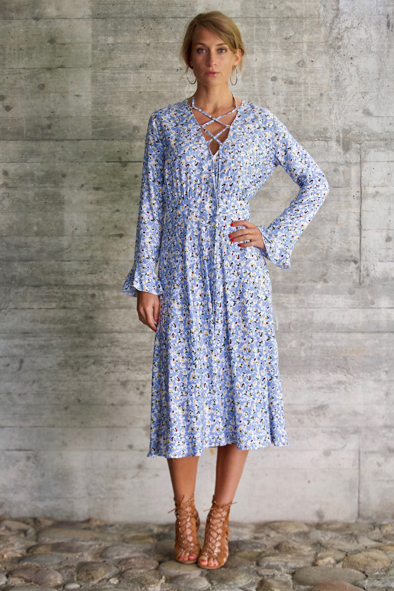 Robe Thaïs fleurie bleue