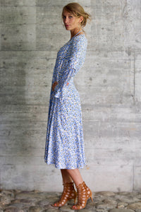 Robe Thaïs fleurie bleue