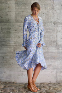 Robe Thaïs fleurie bleue