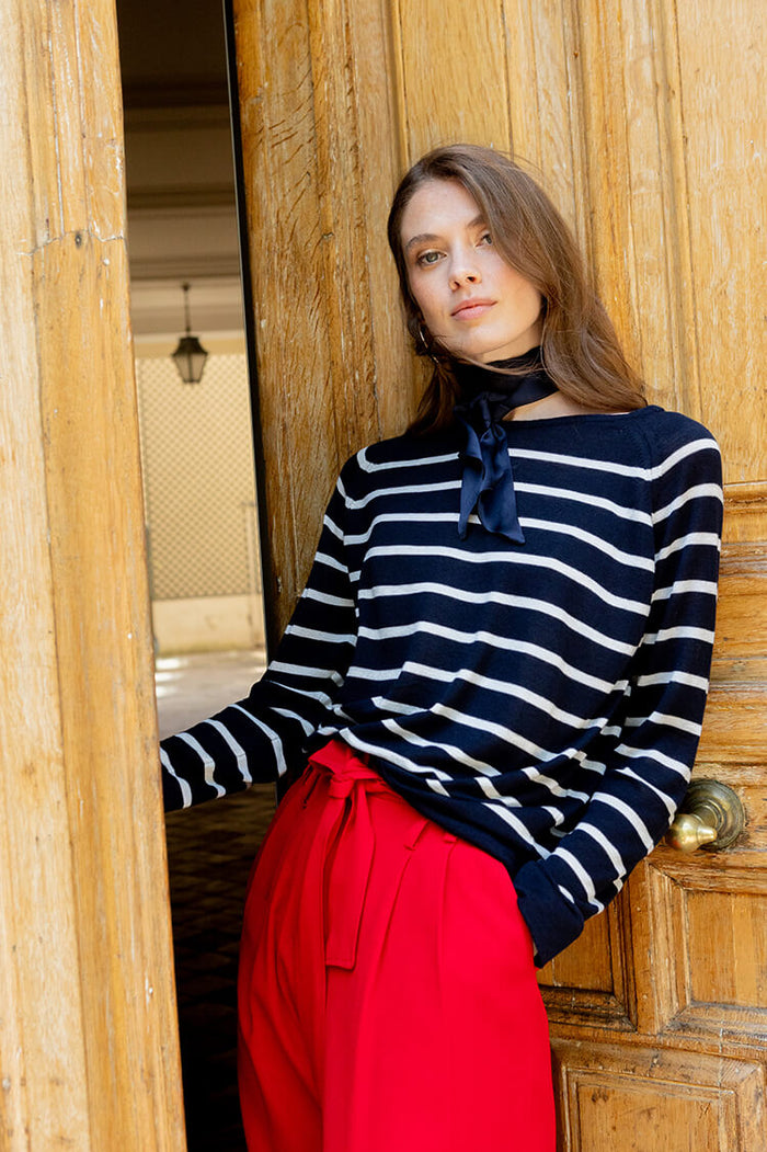 Sweater Phoebe navy blue/cream striped